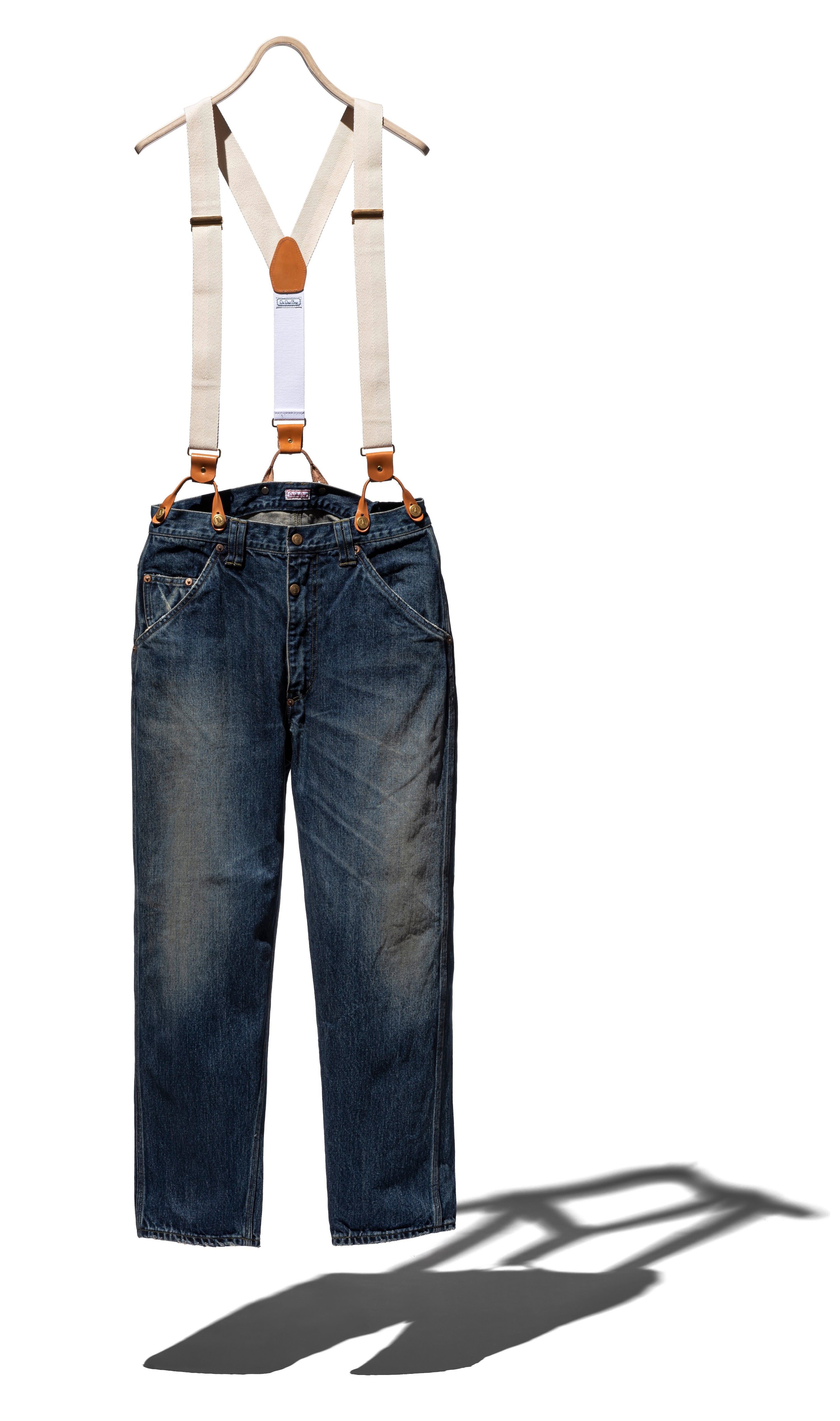 Denim Suspender Pants – Tapered Fit Aging