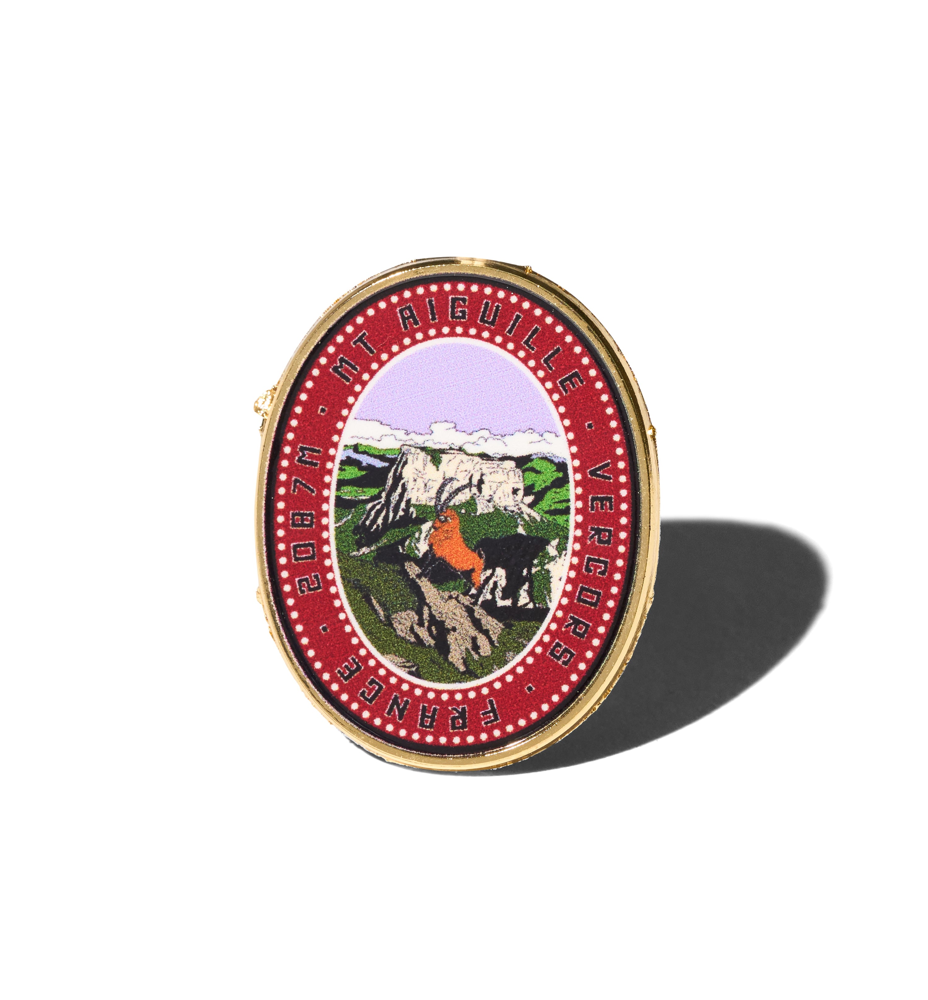 MEDALLION-SHAPED MOUNTAIN PIN: MONT AIGUILLE
